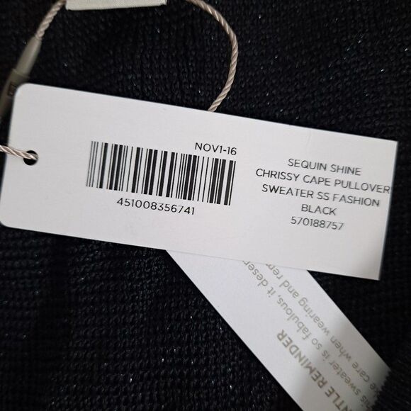 NWT Chicos Sequin Shiny Chrissy Cape Sleeveless Pullover Black Sweater - Picture 8 of 8